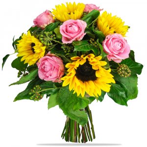 Pink Roses and Sunflowers